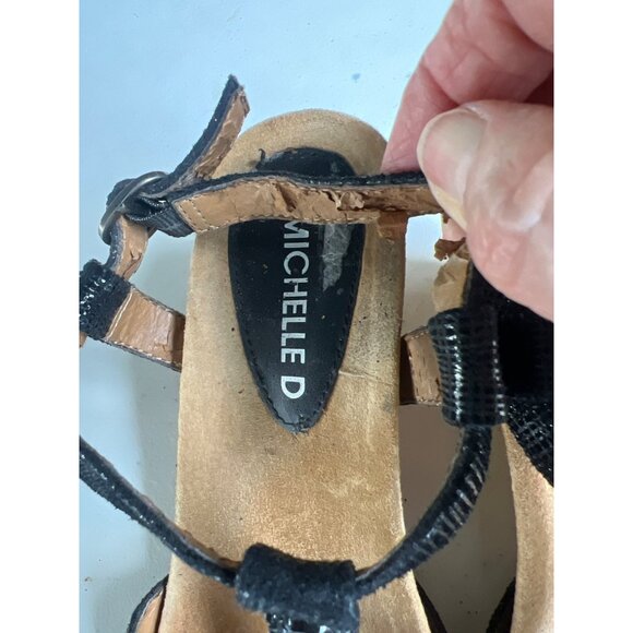 Michelle D Black Rhinestone T-Strap Sandals Shoes Womens Size 5.5 - Picture 3 of 9